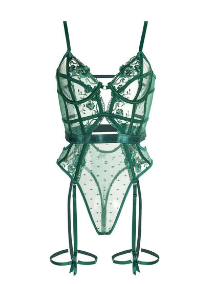 Elegant Dessous Set SpitzeStickerei mit Strumpfhalter