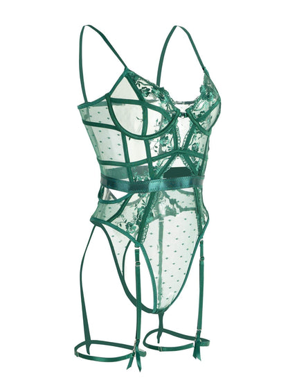 Elegant Dessous Set SpitzeStickerei mit Strumpfhalter