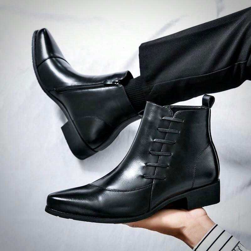 Herren Lederstiefel Elegante Schwarz Lederschuhe