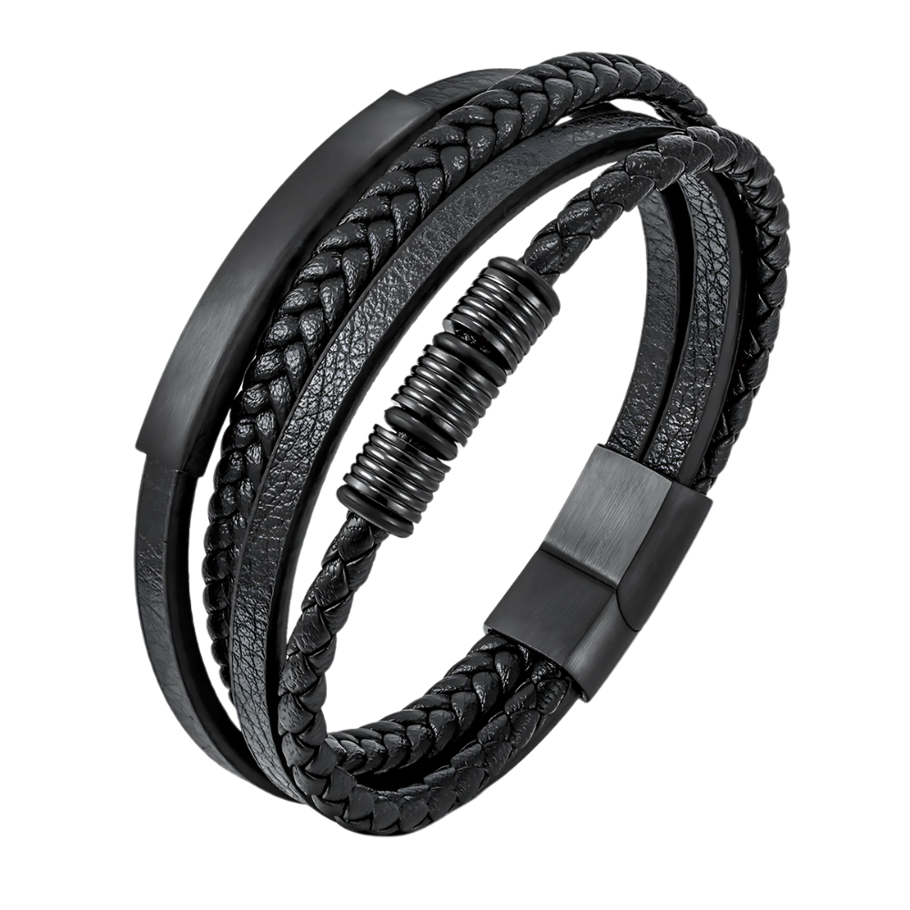 Elegantes Leder Armband Herren Schwarz - BerlinGlamour