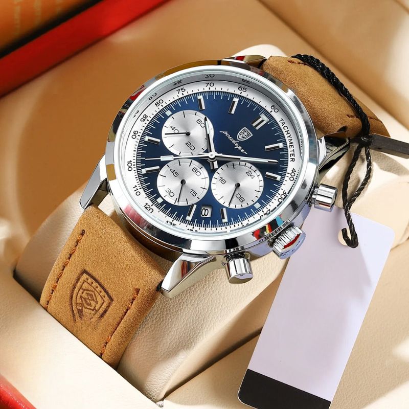 Herren Armbanduhr Chronograph Leder Automatik - BerlinGlamour