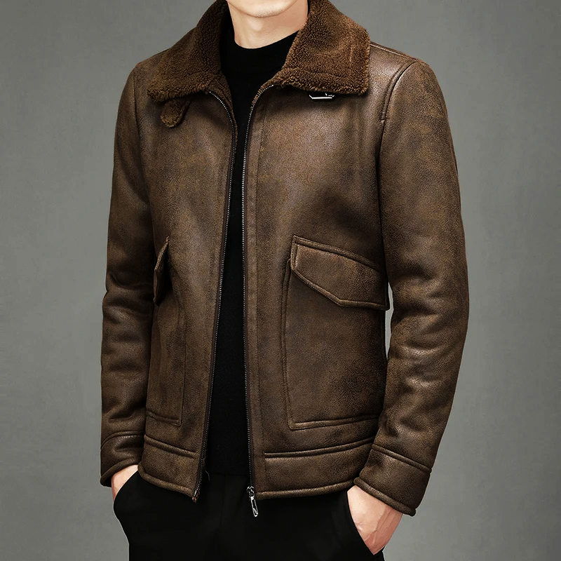 Lederjacke Herren Vintage Style Ledermantel Elegant