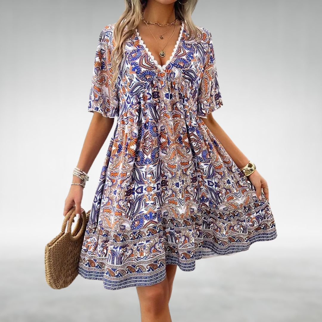 Boho Sommerkleid Damen Paisley Minikleid