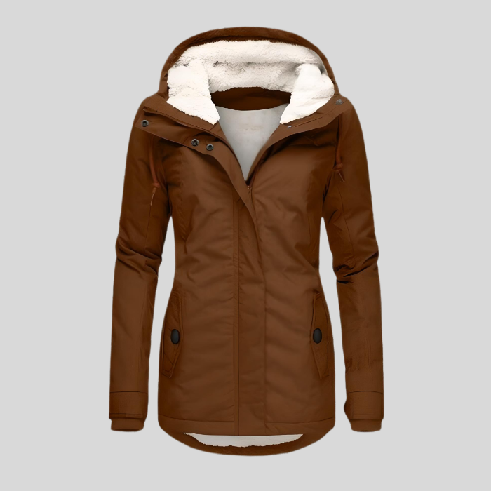 Braune Damen-Winterjacke mit weicher Innenfütterung

