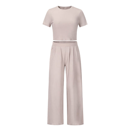 Elegantes Frauen Zweiteiler Set Crop Top Palazzo Hose