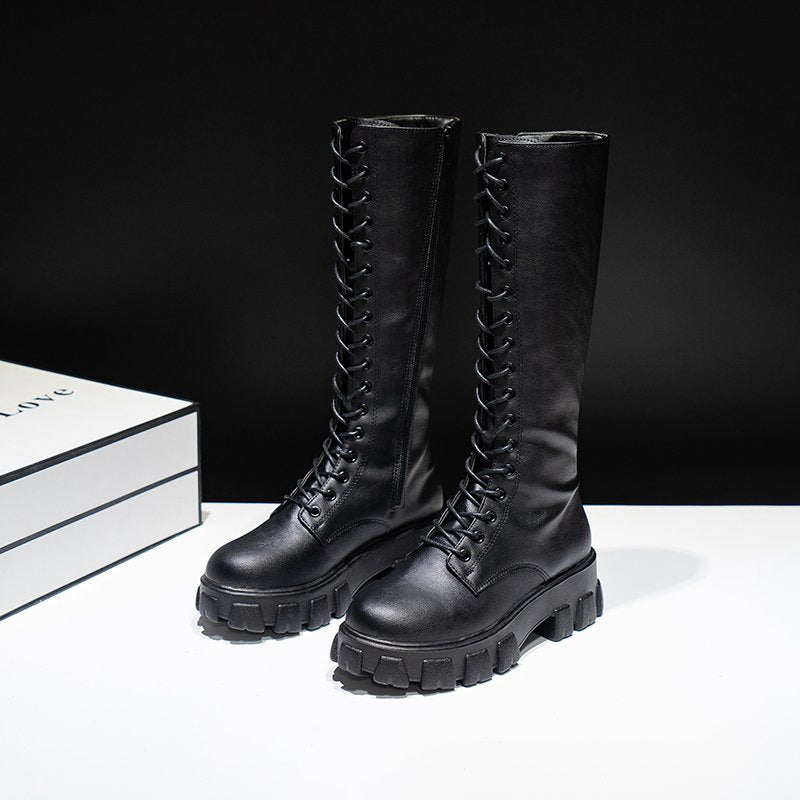 Damen Stiefel Kniehoch Kunstleder Schwarz Stilvoll