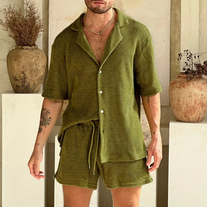 Herren-Set Waffelstrick Hemd und Shorts Sommer - BerlinGlamour