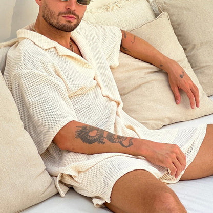 Herren-Set Waffelstrick Hemd und Shorts Sommer