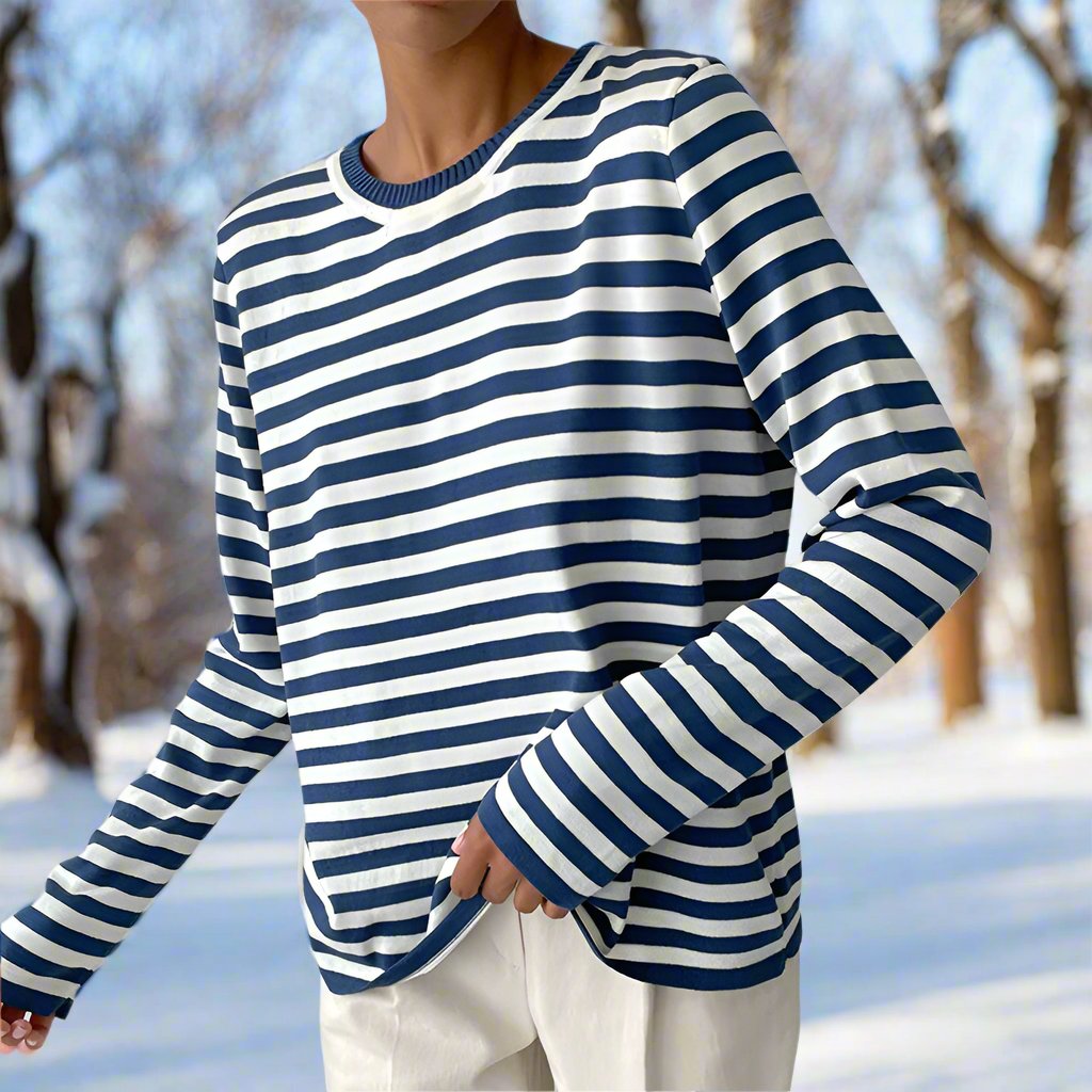 Damen Langarmshirt Lässig Gestreift Modern - BerlinGlamour