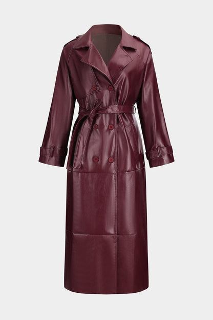 Kunstleder Trenchcoat Damen Elegant Schwarz - BerlinGlamour