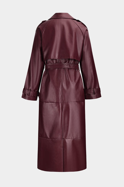 Kunstleder Trenchcoat Damen Elegant Schwarz