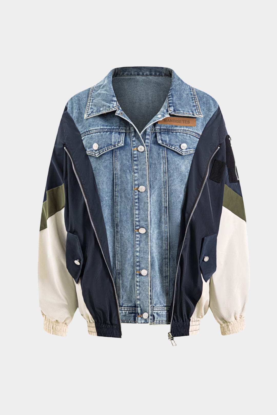 Lederjacke Patchwork Style Denim Nylon Unisex - BerlinGlamour