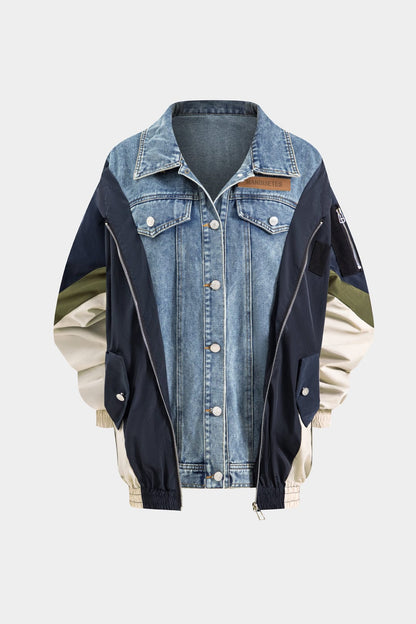 Lederjacke Patchwork Style Denim Nylon Unisex