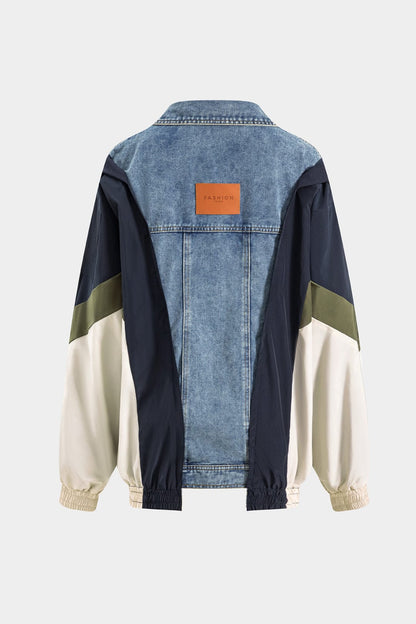Lederjacke Patchwork Style Denim Nylon Unisex