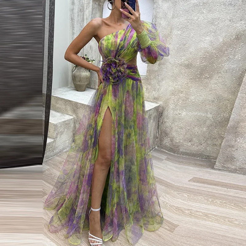 Partykleid Damen Schulterfrei mit Print Modisch