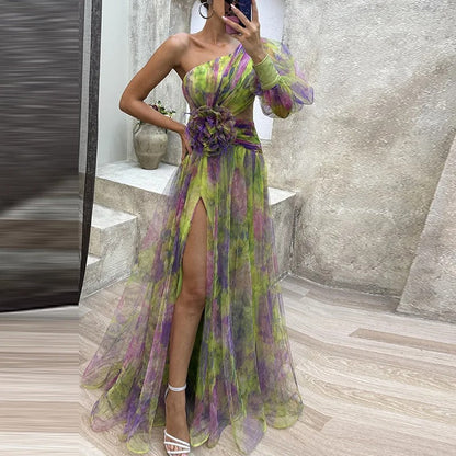 Partykleid Damen Schulterfrei mit Print Modisch