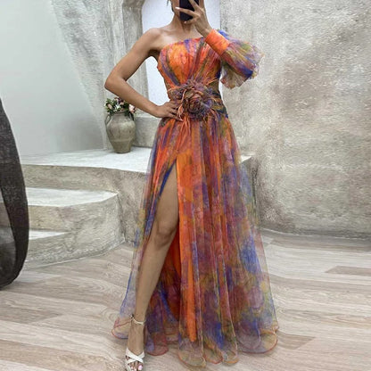 Partykleid Damen Schulterfrei mit Print Modisch