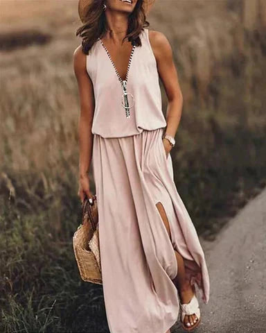Elegantes Frauenkleid V-Ausschnitt Stilvoll Abendkleid