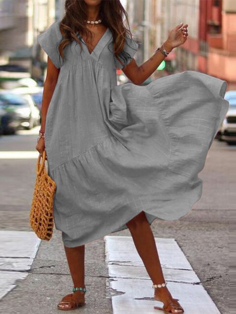 Sommerkleid Kurzärmelig Stylisch Damenkleid