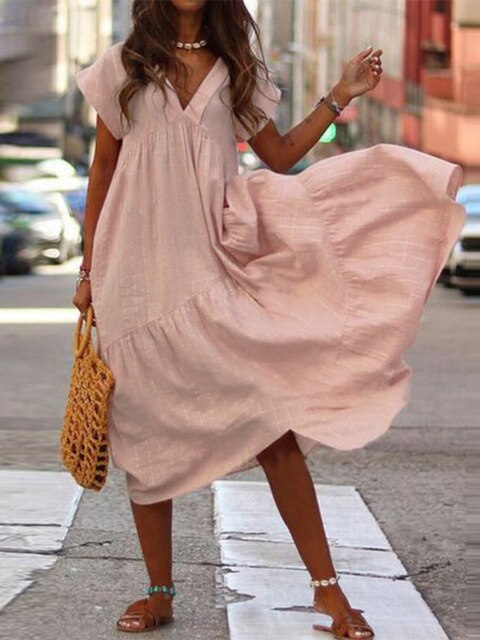 Sommerkleid Kurzärmelig Stylisch Damenkleid