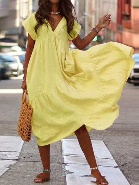 Sommerkleid Kurzärmelig Stylisch Damenkleid