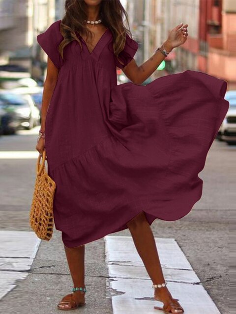 Sommerkleid Kurzärmelig Stylisch Damenkleid