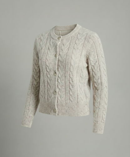 Damen Cardigan Kurz Kastig Zopfmuster Bunt Perlmuttknöpfe