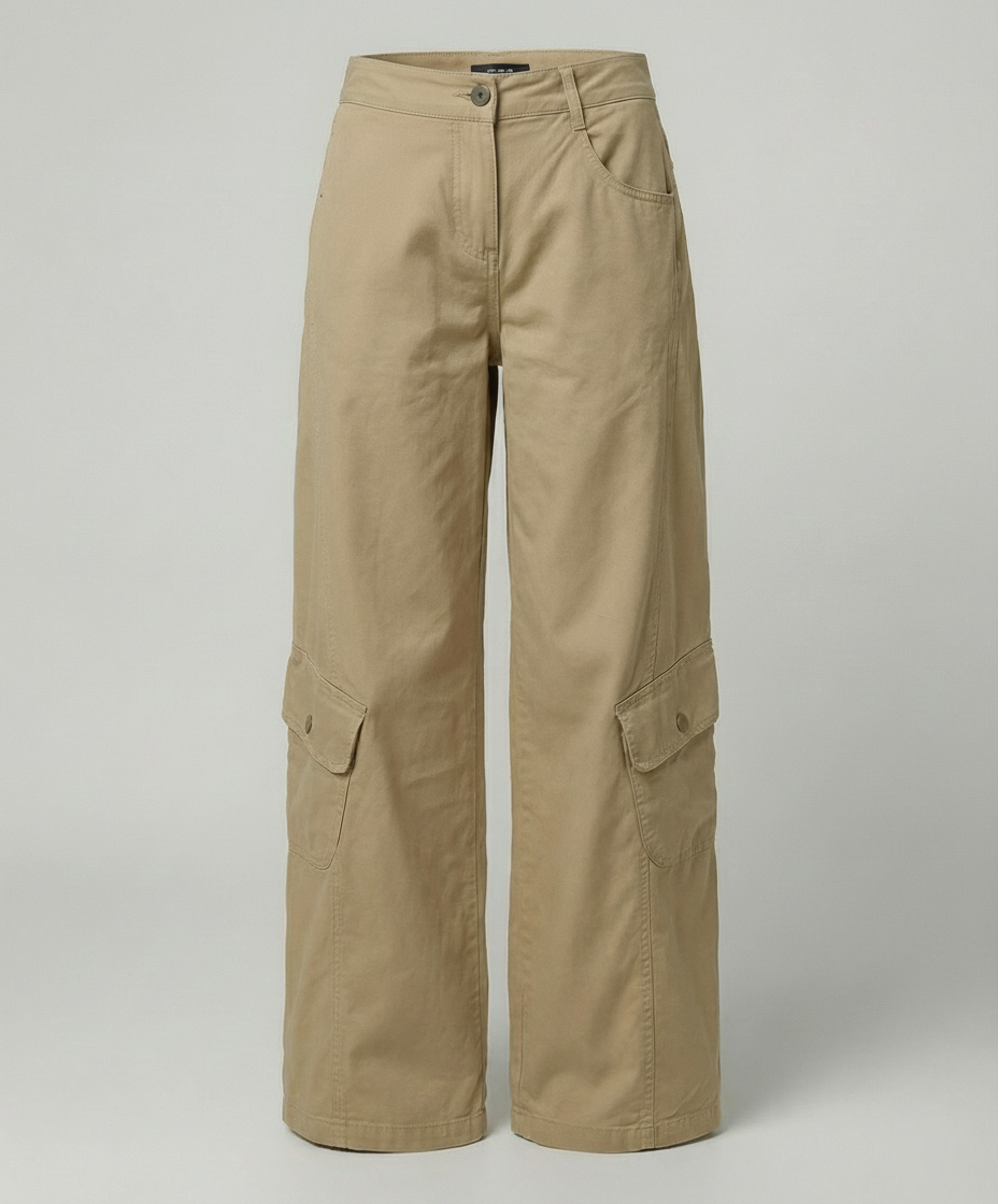 Damen Cargo-Hose Weite Bein mit Klappentaschen und Ziernähten