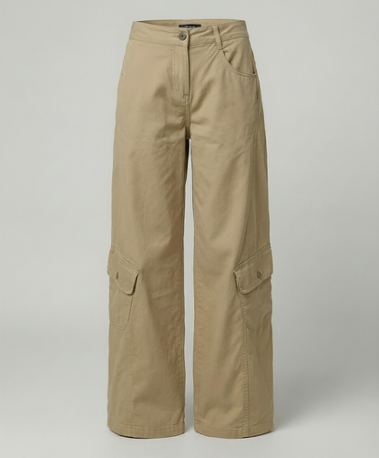 Damen Cargo-Hose Weite Bein mit Klappentaschen und Ziernähten