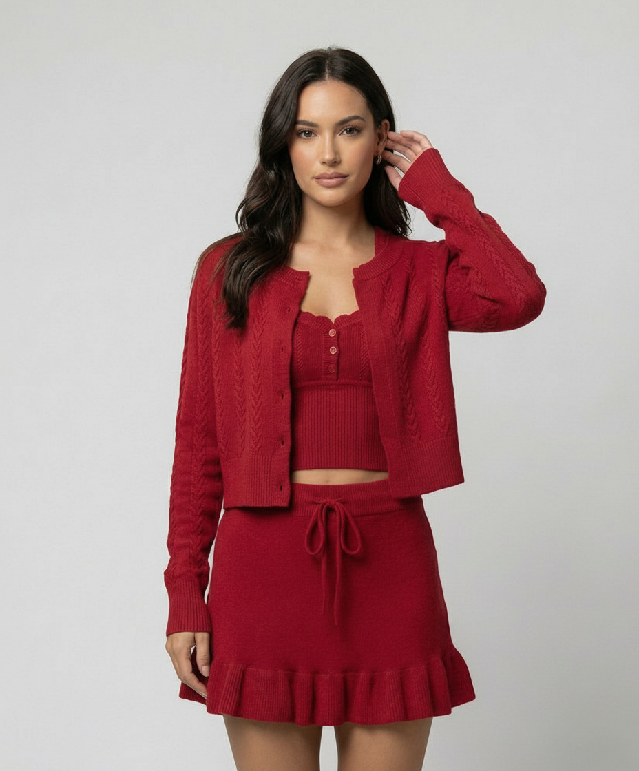 Roter Strickcardigan Damen Warm - BerlinGlamour