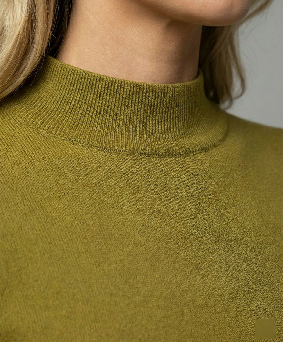 Damen Langarmshirt Stehkragen Grün Figurbetont