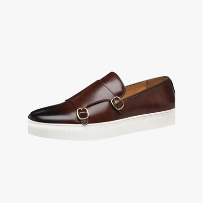 Herren Slip-On Loafers Frühling Double Monk Schnalle Braun - BerlinGlamour