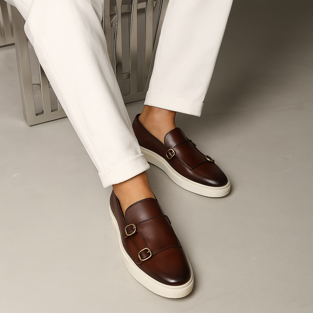 Herren Slip-On Loafers Frühling Double Monk Schnalle Braun