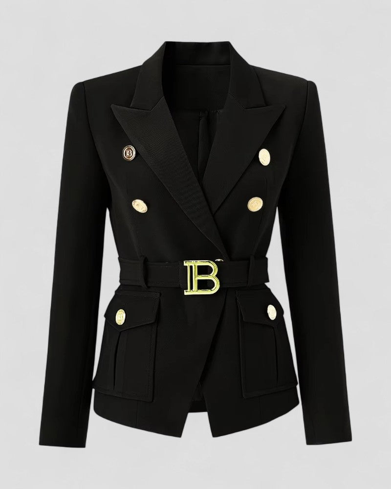 Maßgeschneiderter zweireihiger Blazer mit Gürtel für Damen 0