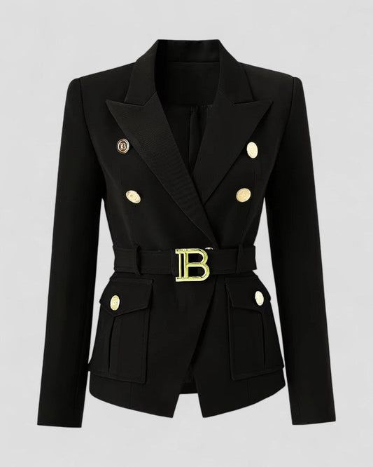 Maßgeschneiderter zweireihiger Blazer mit Gürtel für Damen 0