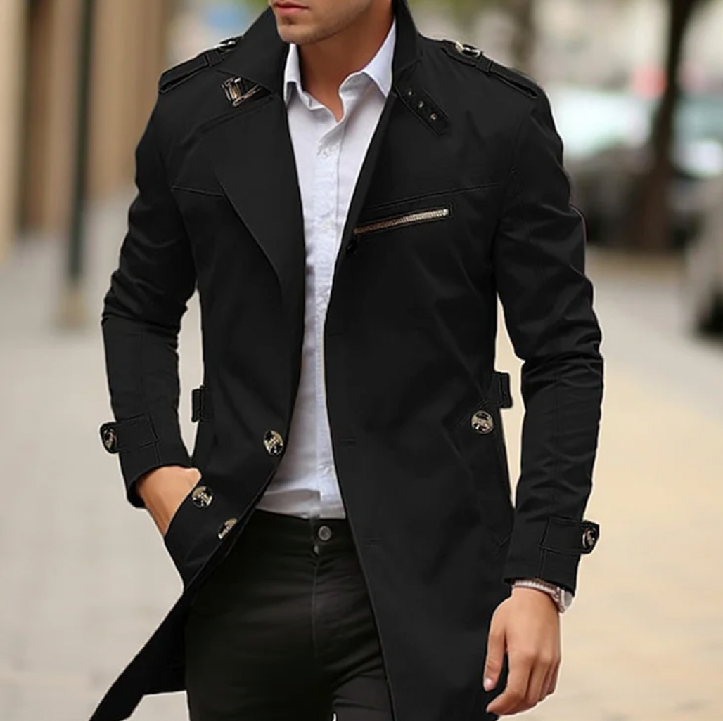 Herren Mantel Klassisch Freizeit Modern Schwarz