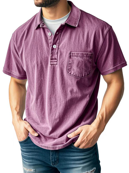 Herren Polo Shirt Lässig mit Brusttasche Vintage Style