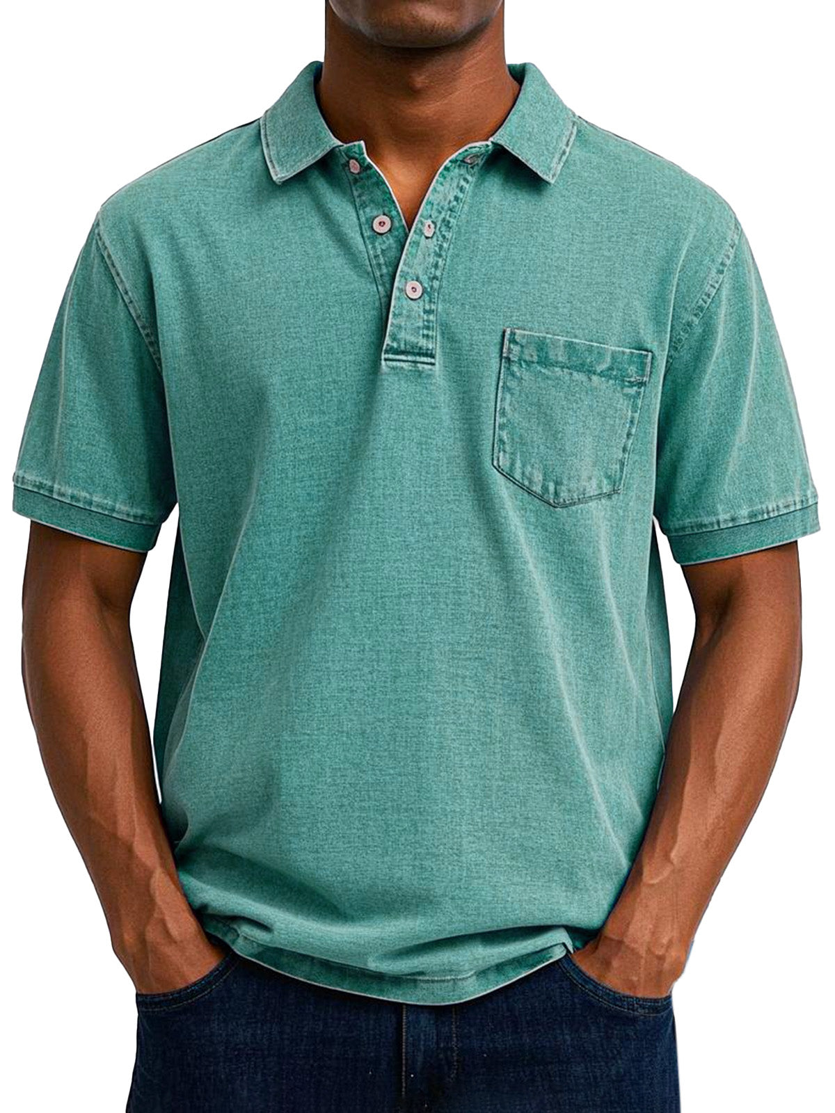 Herren Polo Shirt Lässig mit Brusttasche Vintage Style