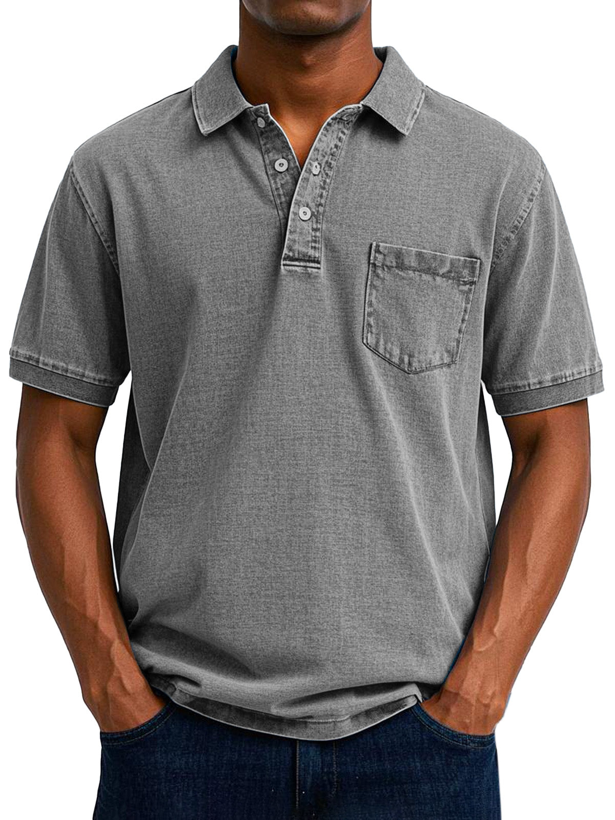 Herren Polo Shirt Lässig mit Brusttasche Vintage Style