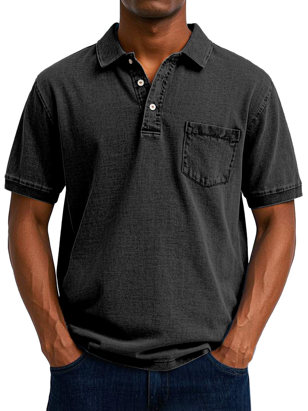 Herren Polo Shirt Lässig mit Brusttasche Vintage Style