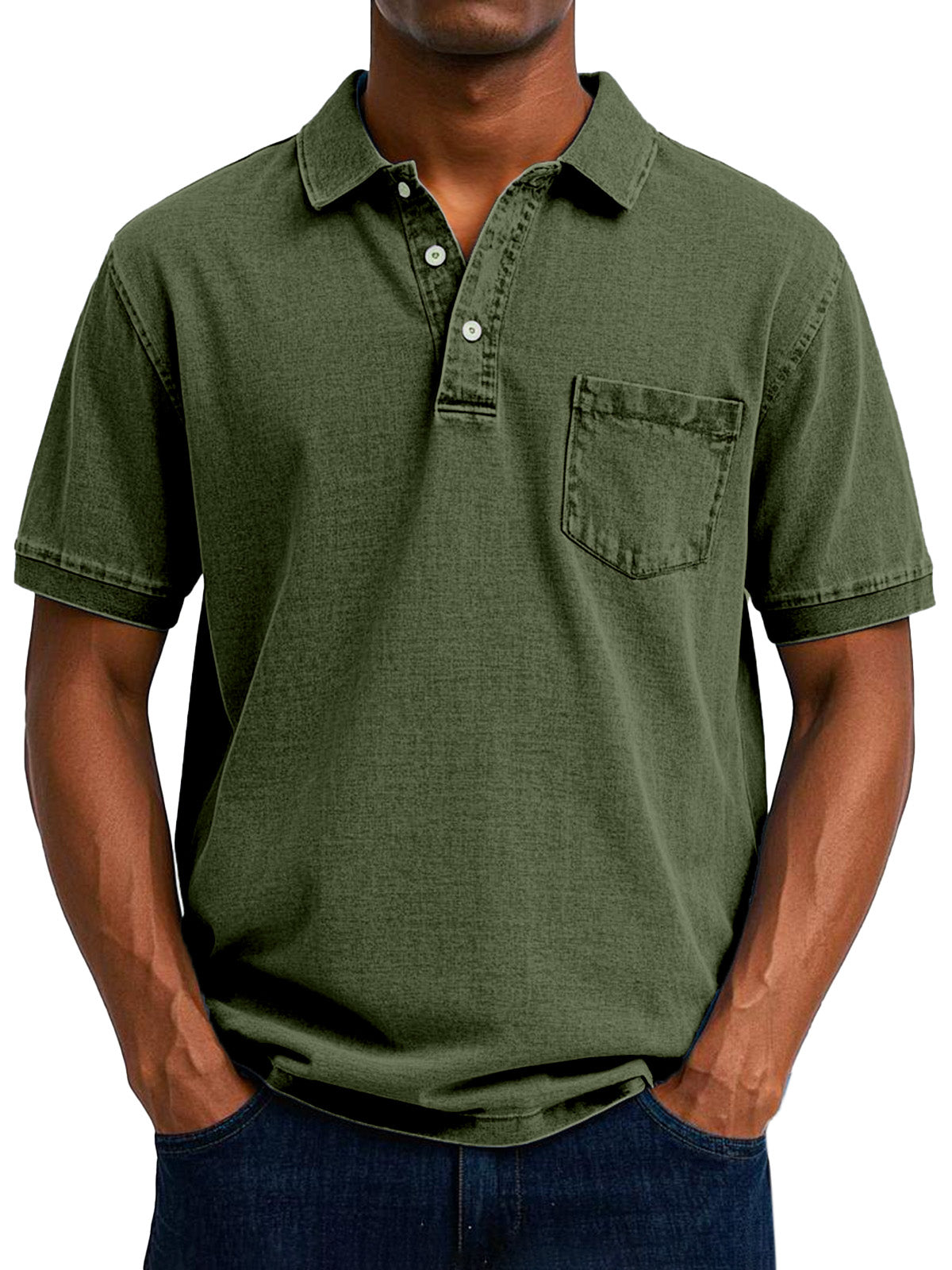 Herren Polo Shirt Lässig mit Brusttasche Vintage Style