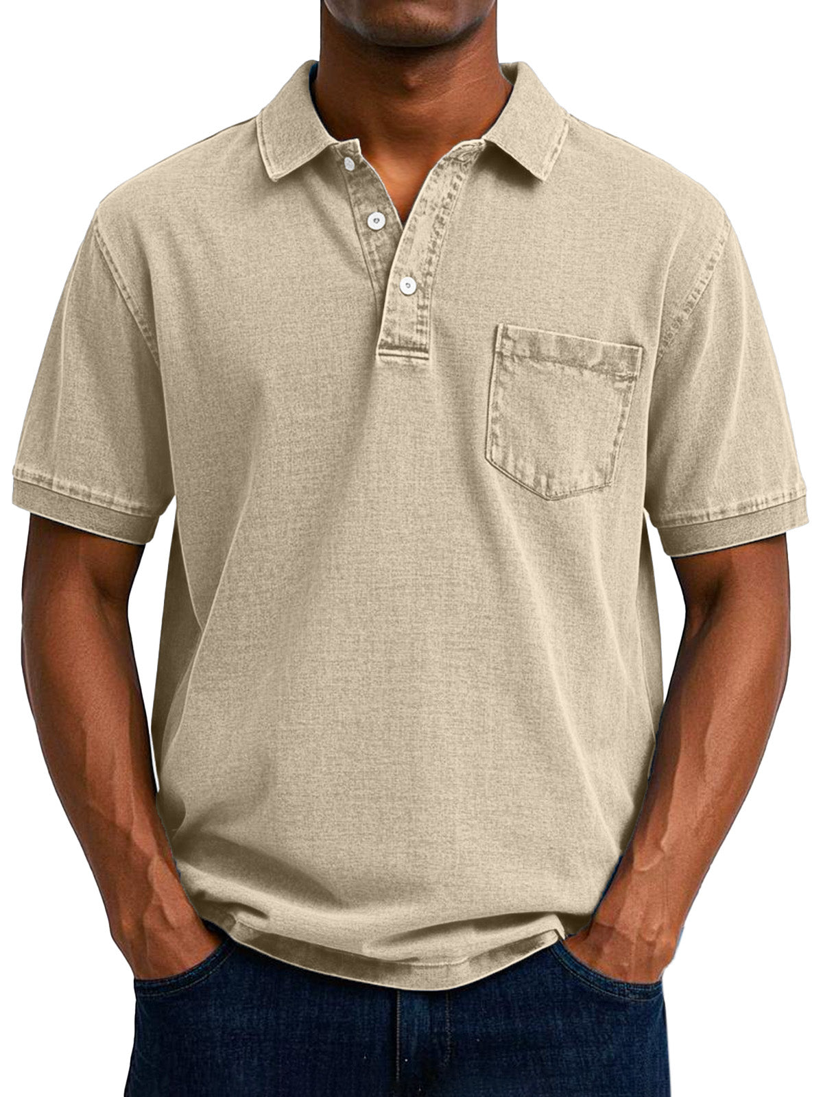 Herren Polo Shirt Lässig mit Brusttasche Vintage Style