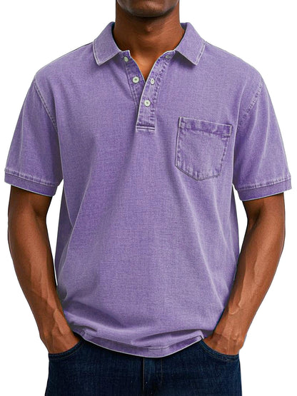 Herren Polo Shirt Lässig mit Brusttasche Vintage Style
