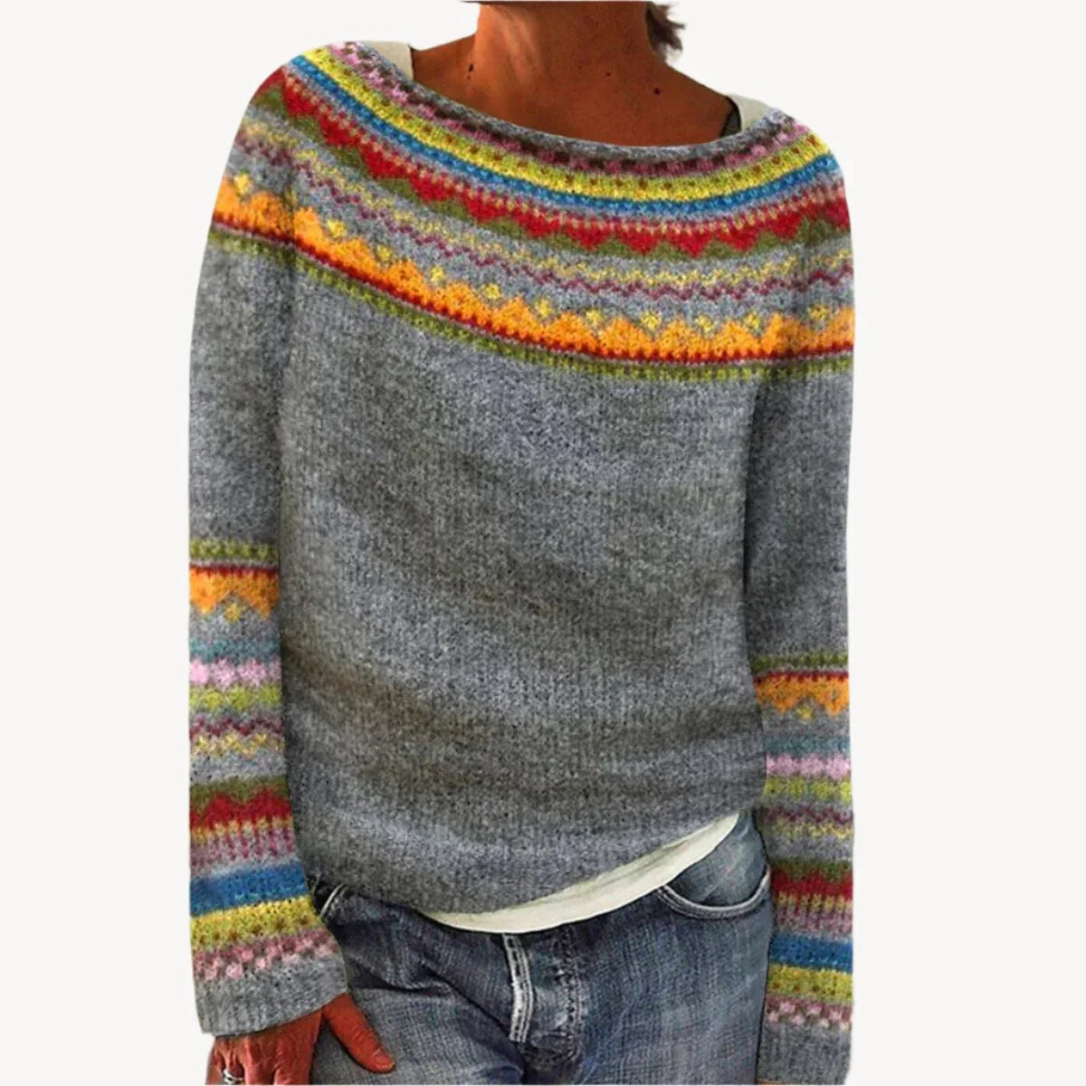 Mehrfarbig Gemusterter Pullover für Damen 0