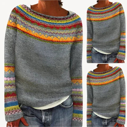 Mehrfarbig Gemusterter Pullover für Damen 1