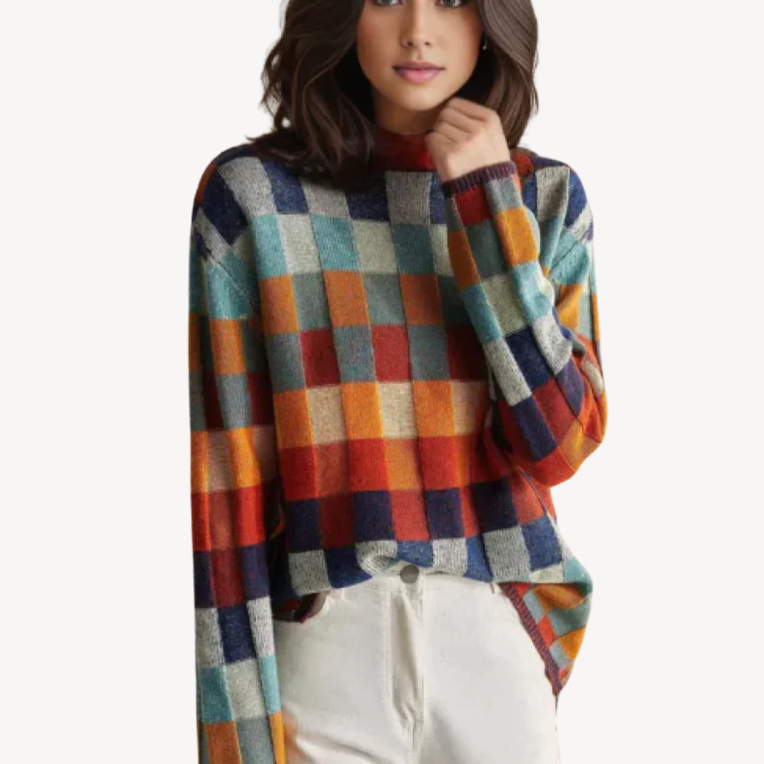 Mehrfarbiger karierter Strickpullover für Damen | Loravelle 1