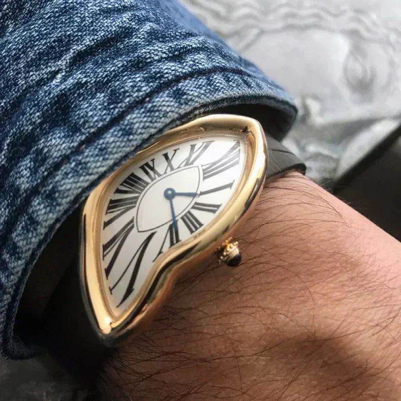 Melting Watch | Mode | Schwarzes Armband | Lederarmbanduhr | Herrenuhr-Gold-Chaps Herrenmode