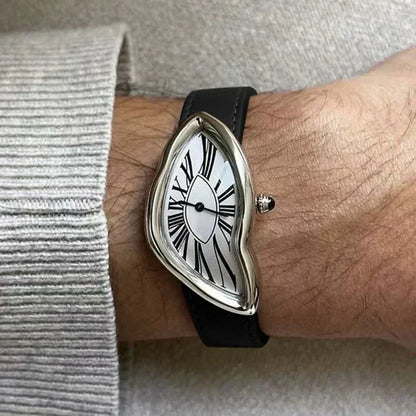 Melting Watch | Mode | Schwarzes Armband | Lederarmbanduhr | Herrenuhr-Silber-Chaps Herrenmode