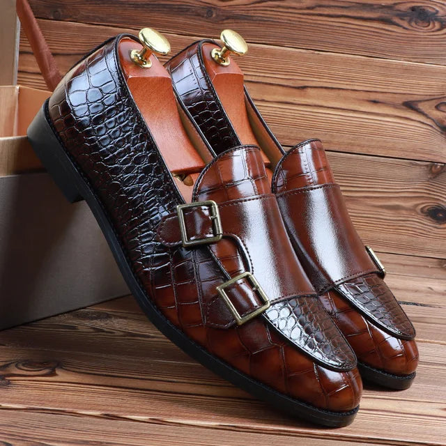 Herren Schnallenschuhe Leder Lässig Modern