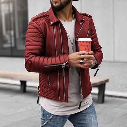 Lederjacke Herren Biker Style Gepolstert Schwarz Reißverschluss